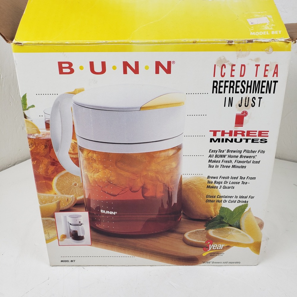 Bunn Easy Tea Pitcher Model BET White Yellow 3 Quart Glass Iced Tea Maker